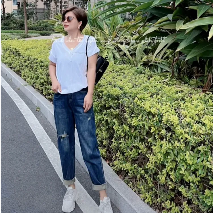 夏季新款大码哈伦显瘦破洞弹力老爹裤1005