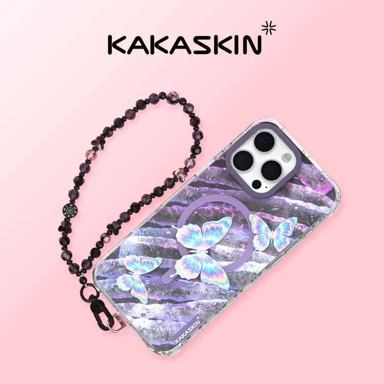 kakaskin/卡卡思壳链套装黑耀蝴蝶适用苹果手机壳精致时尚手机链