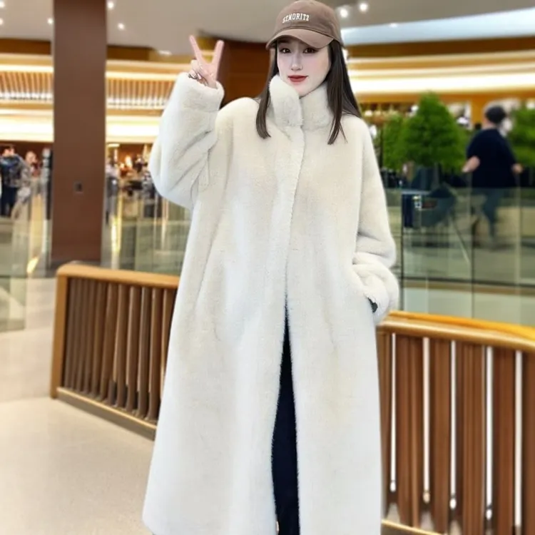 冬季新款防水貂大衣加厚宽松防貂绒皮毛一体中长款毛毛外套女装潮