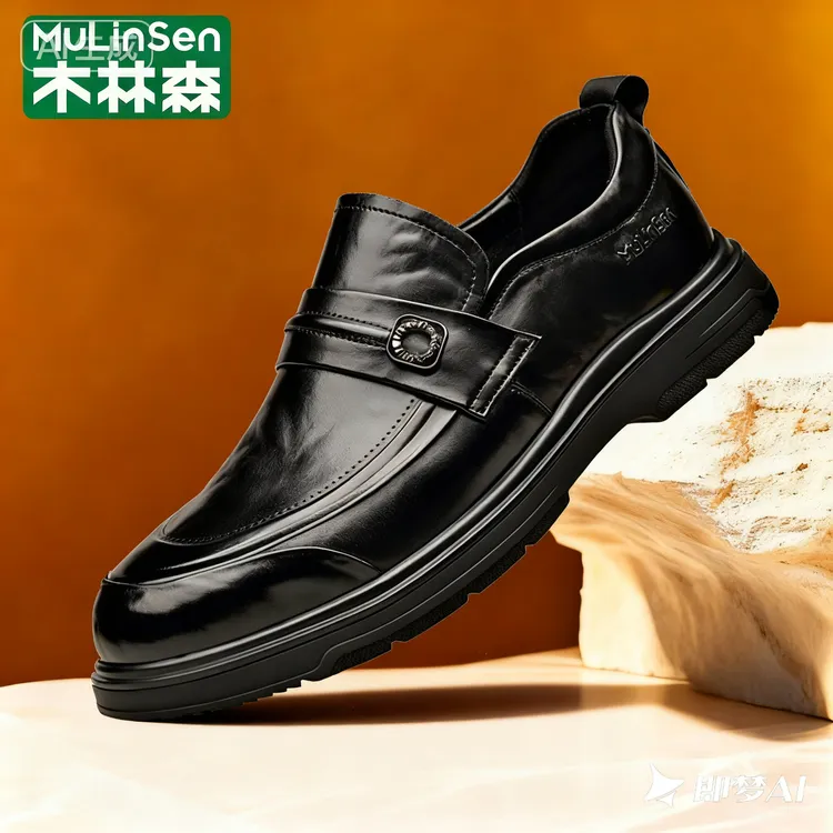 木林森秋季新款一脚蹬男士休闲皮鞋软底商务厚底通勤男皮鞋百搭
