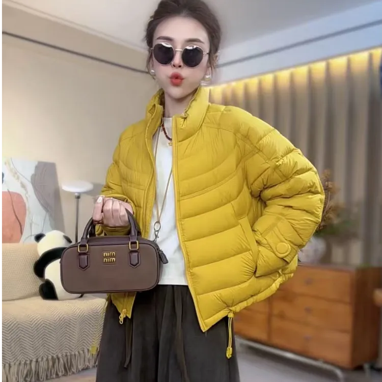 羽绒服90绒排骨薄款韩版白鸭绒羽绒服宽松立领短款轻薄休闲简约潮