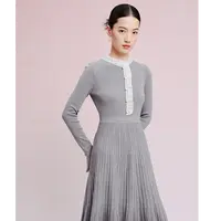 【晨粉专享价】珍珠圆领针织高级感长裙收腰长袖连衣裙女