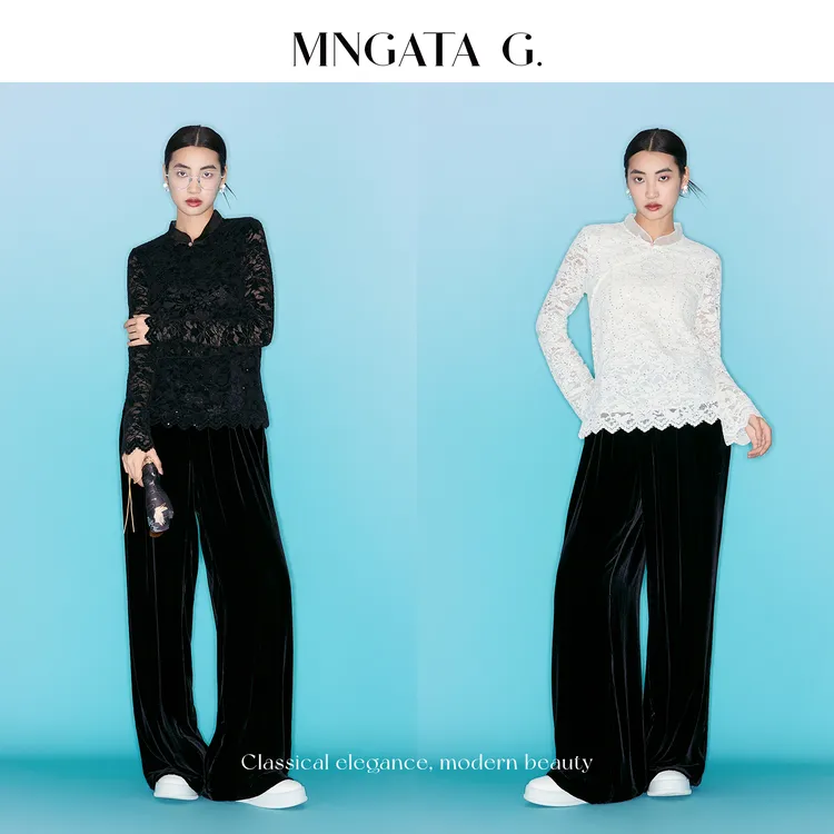 MNGATA G.宫小妍中式立领蕾丝绣片新中式秋冬休闲百搭上衣5060759
