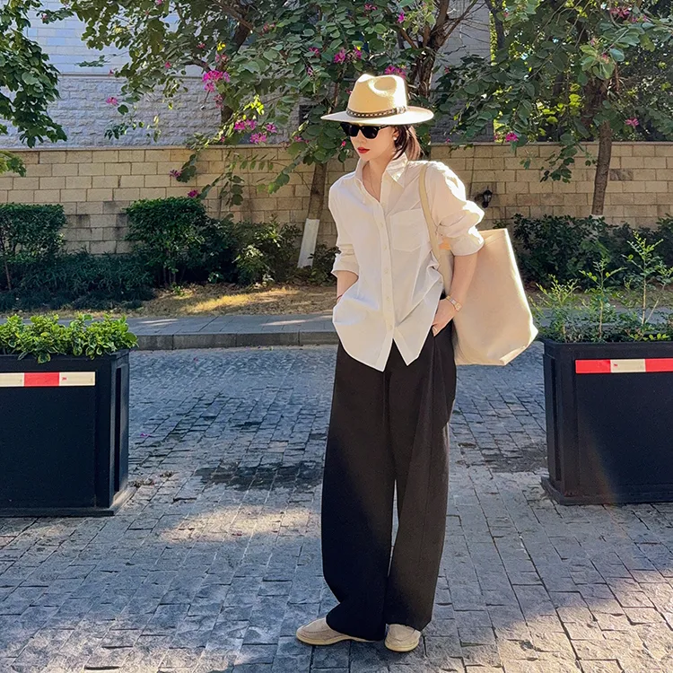 春季新款白色衬衫女内搭冷淡系高级感上衣宽松休闲气质通勤衬衣