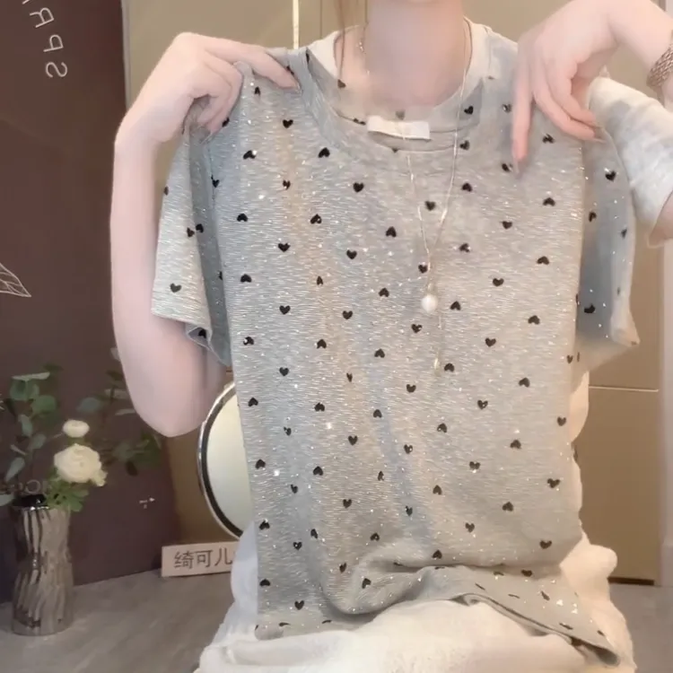 夏季新款灰色小爱心时尚百搭短袖T恤LK2504338