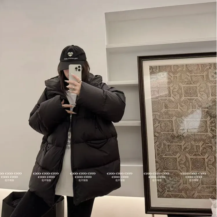 【吃不饱饱】大码 末日乌托邦 超软蓬松保暖中长款连帽羽绒服7273