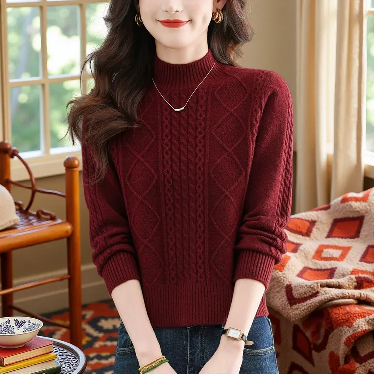 半高领纯100羊绒衫女2025年秋冬季新款女士妈妈洋气厚款针织毛衣