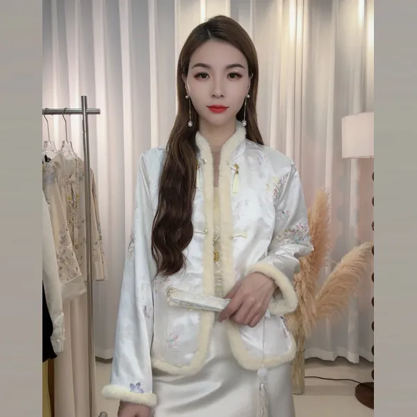 【扶苏】新中式国风加棉衣女冬季复古百搭重工提花立领棉服女外套潮