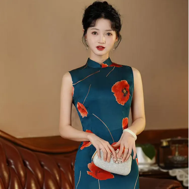 春款无袖提花显瘦港风复古修身旗袍（了D)