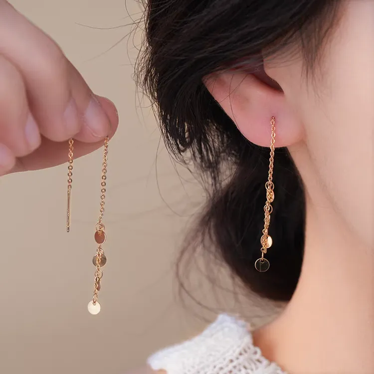 金色亮片耳线耳环女轻奢独特小众气质高级感耳钉2026新款爆款耳饰