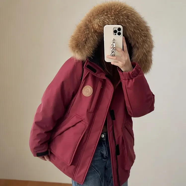 派克羽绒抗寒女短款加厚冬季新款大毛领工装小个子情侣外套5581