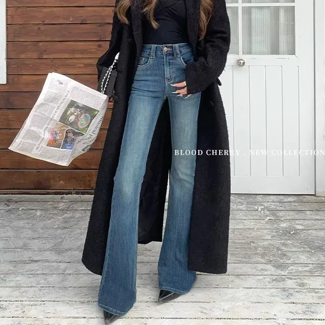 LOLO2025年新款微喇牛仔裤女修身复古丹宁直筒喇叭长裤春秋款百搭