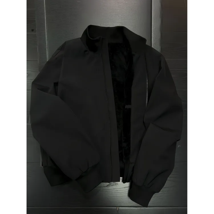 cleanfit短款加绒外套男秋季高街百搭立领复古潮流美式飞行员夹克