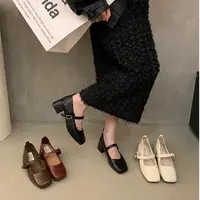 法式复古方头浅口单鞋女中跟春秋款晚风气质仙女粗跟玛丽珍小皮鞋