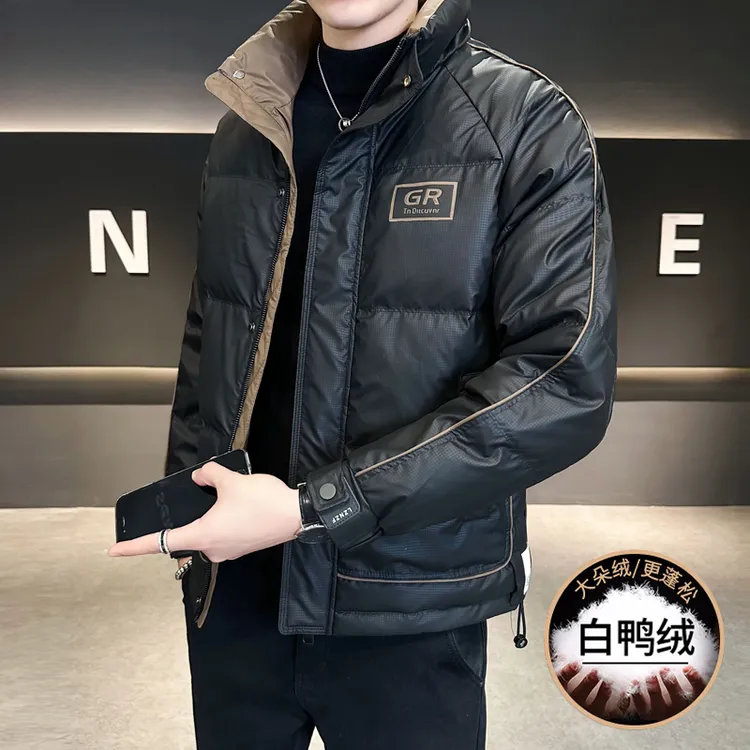 时尚帅气男士皮羽绒服2025冬季新款加厚立领高端品牌短款冬装外套