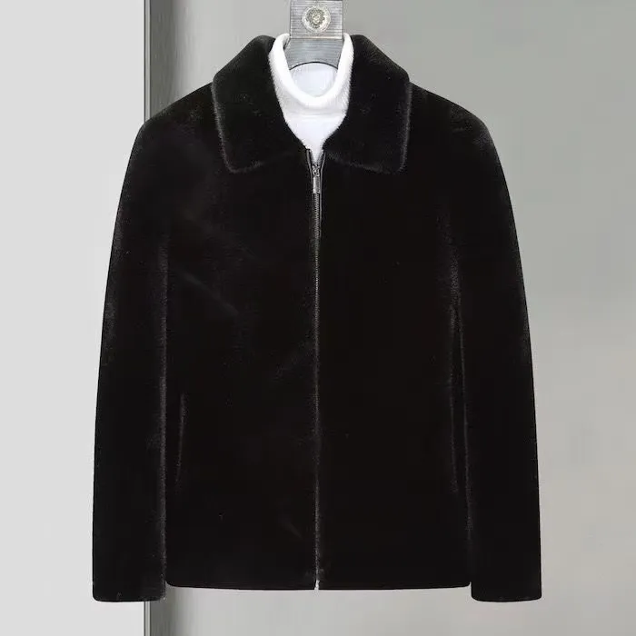 【新疆包邮】海宁经典爸爸款商务翻领 立领 连帽水貂绒黑色加厚外套