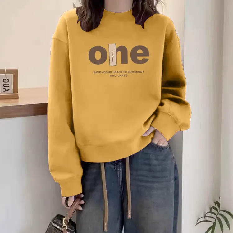 圆领套头打底衫加绒加厚卫衣女2025春秋季新款宽松韩版潮情侣外套