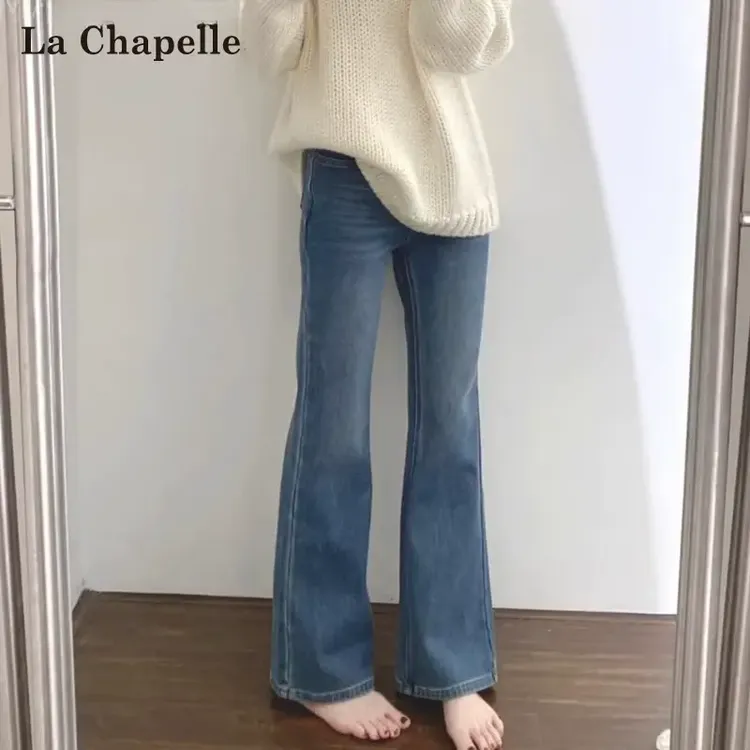 拉夏贝尔美式复古微喇牛仔裤女2025春秋季新款小个子高腰喇叭裤子