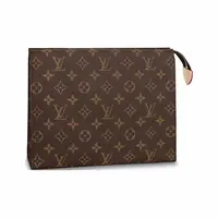 99新 LouisVuitton/路易威登 洗漱包26配肩带 棕老花