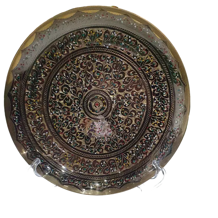 巴基斯坦手工彩点墙壁挂盘直径20厘米家居玄关摆件