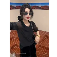 D8849新款圆领简约百搭网纱打底小衫