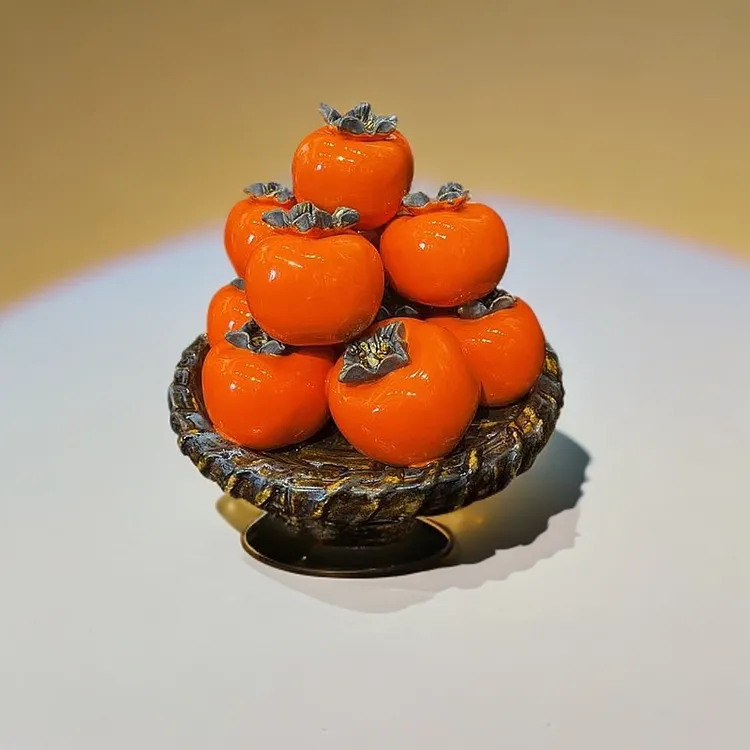 泥人坊【柿柿高升】石湾非遗陶艺仿真精品摆件送礼礼品