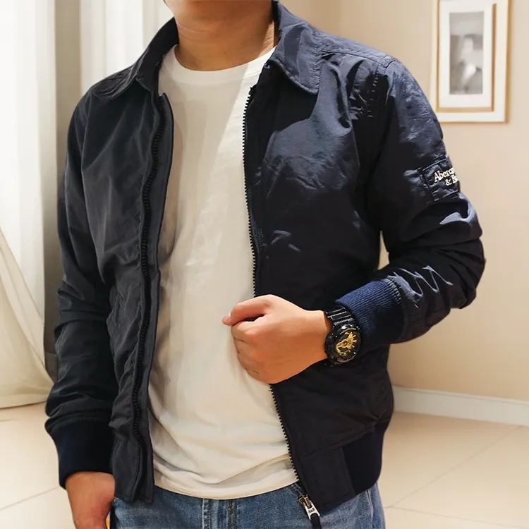 欧货修身拉链高端商务工装外衣翻领休闲防风男士男生夹克衫上衣