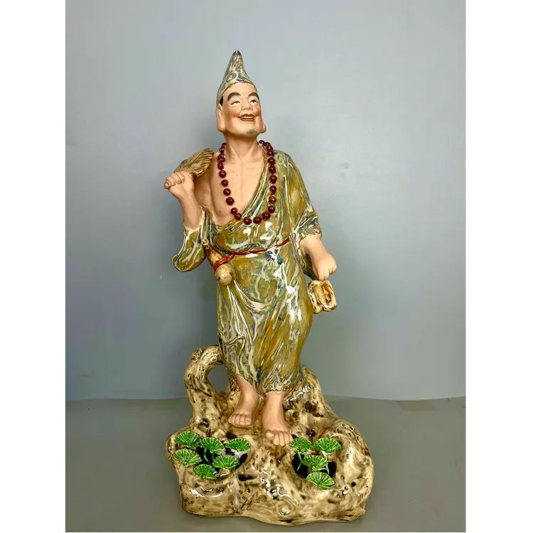 济公和尚景德镇老厂早期老艺人手工雕刻降龙罗汉李修缘道济摆件