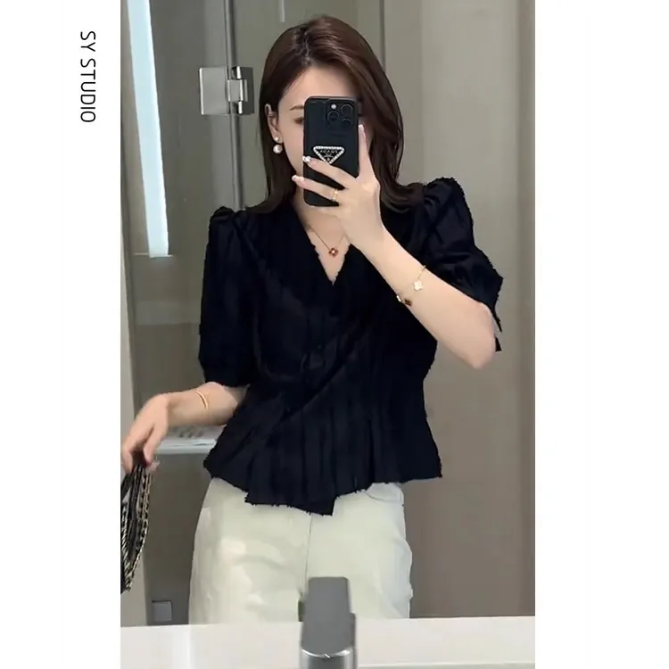 高级感超好看短袖女2025夏装新款温柔风百搭绝美洋气小衫潮