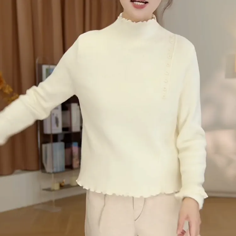 新款木耳边半高领针织打底衫冬季女百搭毛衣LK2509063