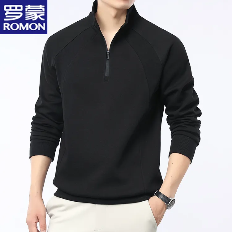 罗蒙春秋季新款时尚帅气男士立领长袖卫衣休闲宽松百搭半拉链T恤