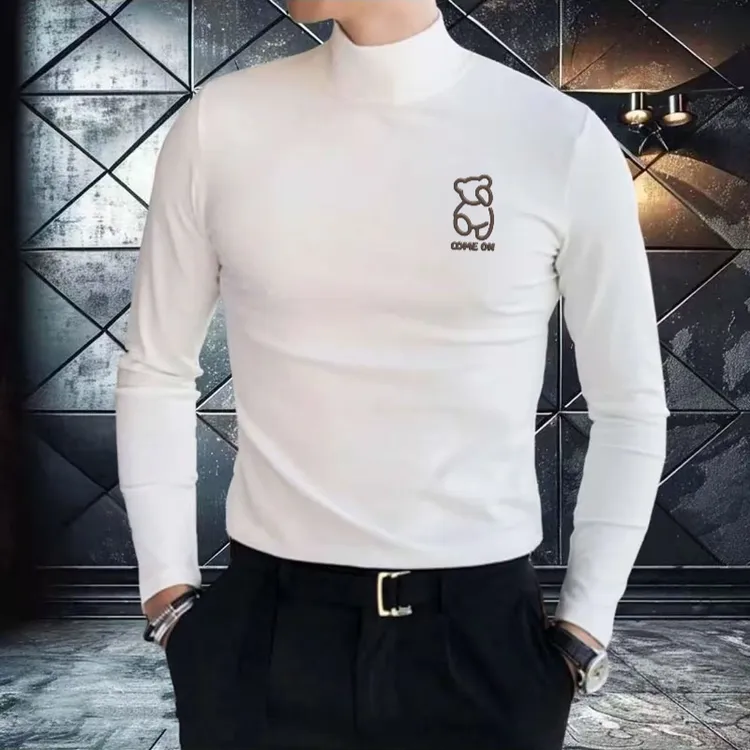 2025欧货半高领打底衫长袖上衣男士秋冬韩版修身内搭双面德绒体恤