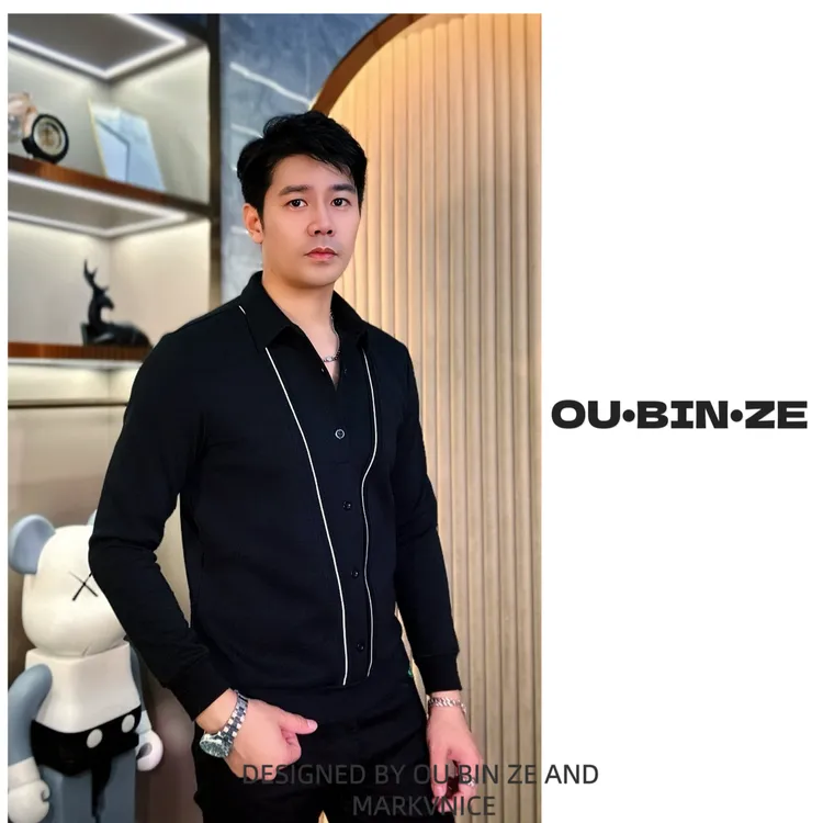 新 欧彬泽【黑武士】长袖衬衫假两件秋冬百搭男装修身商务潮流5078