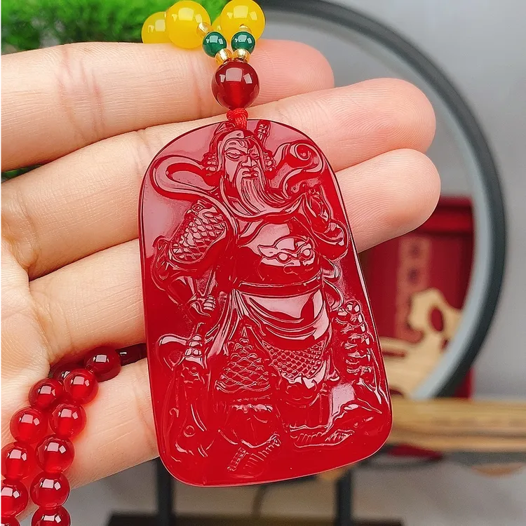 天然玉石 鸽血红关公吊坠(配珠链) 忠义 武财神关二爷 带证书礼盒