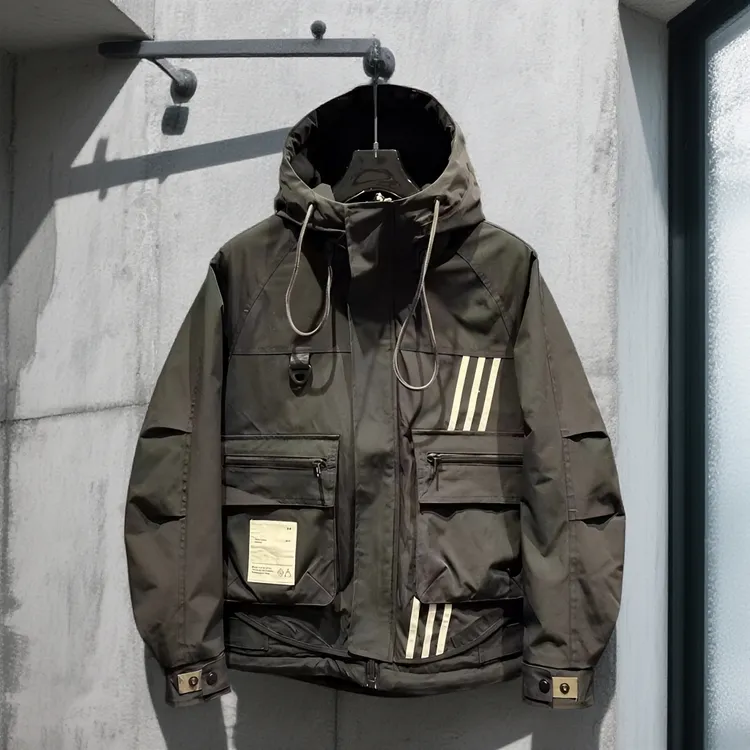 条纹冬季男士加厚保暖棉衣工装冲锋衣休闲百搭简约纯色棉服痞帅潮