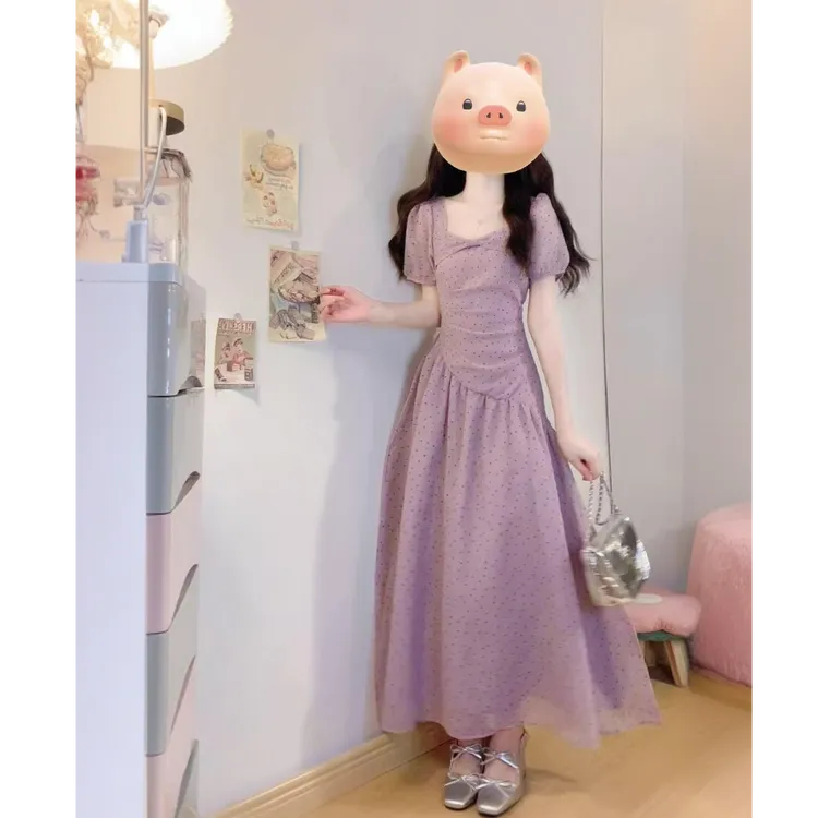 高级感气质法式波点大码连衣裙女夏季新款遮肚子显瘦洋气减龄长裙