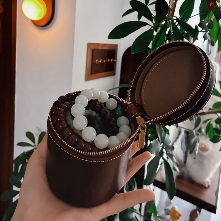 复古手串收纳包大容量文玩袋核桃收纳袋水晶串串包简约牛皮零钱包
