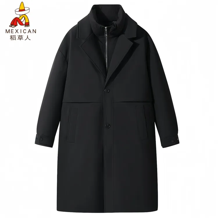 稻草人2025新中长款防风休闲假两件羽绒服冬季百搭男装翻领风衣