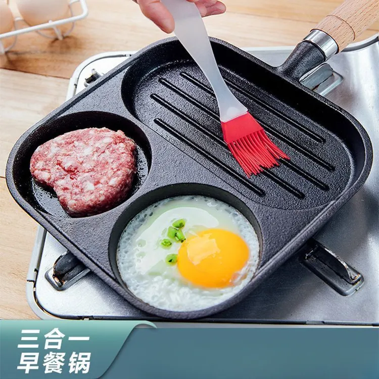 三合一铸铁煎蛋神器牛排煎锅煎蛋锅平底不粘锅鸡蛋汉堡锅早餐锅