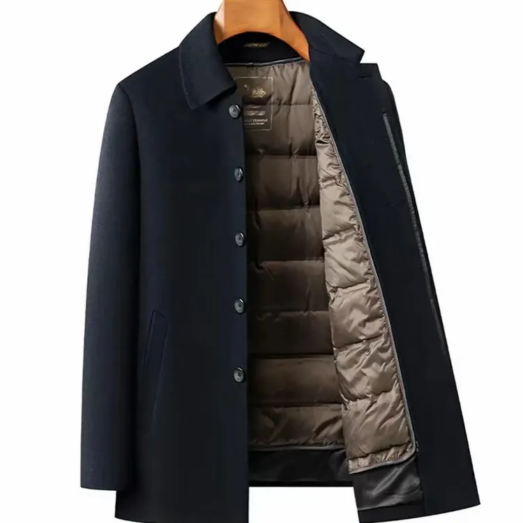 【全羊毛+可拆鸭绒内胆】加大短款羊毛呢大衣男士秋冬翻领商务8807