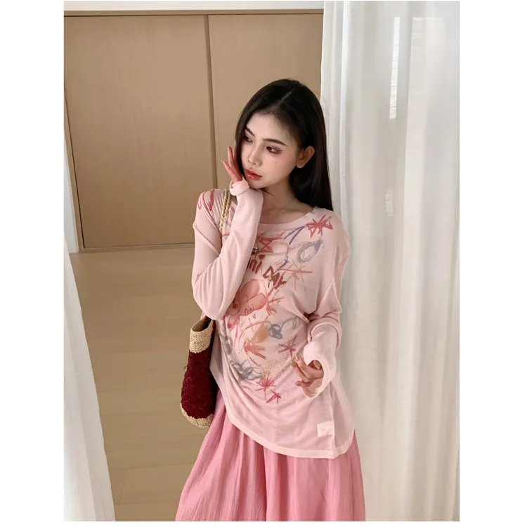 夏季女款韩系套装卡通印花t恤长袖防晒秋装女款爆款2025新款