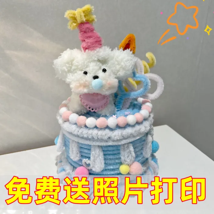 生日礼物惊喜盒子扭扭棒小蛋糕带照片打印手工编织送朋友闺蜜礼物