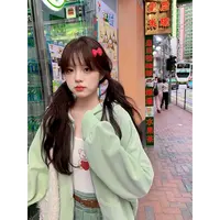 YWBY春秋新款纯色韩系简约卫衣多巴胺穿搭女连帽情侣开衫短外套 