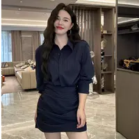秋款时尚个性垫肩收腰横跳连衣裙  时尚个性垫肩收腰横跳连衣裙 