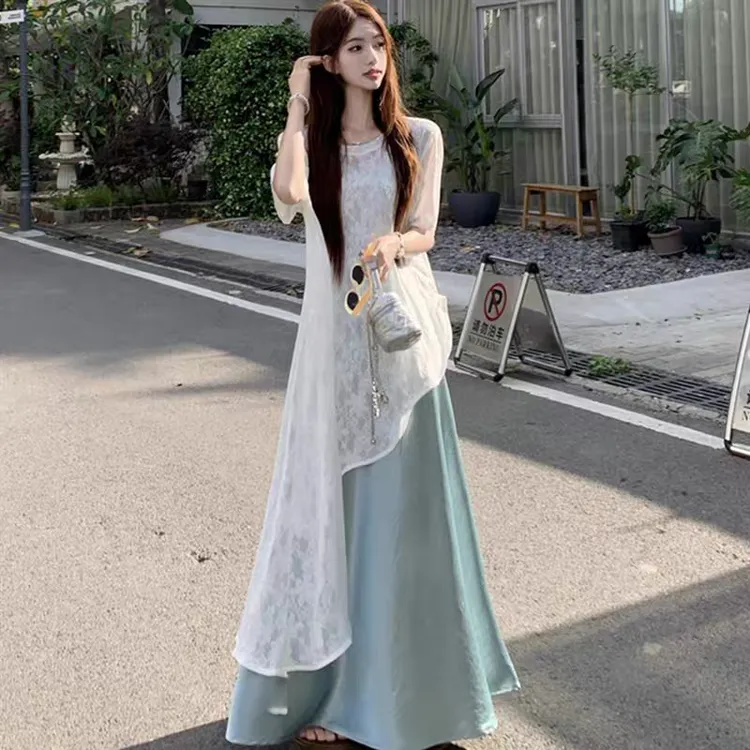大码胖MM不规则蕾丝提花罩衫连衣裙搭配女夏季百搭显瘦款
