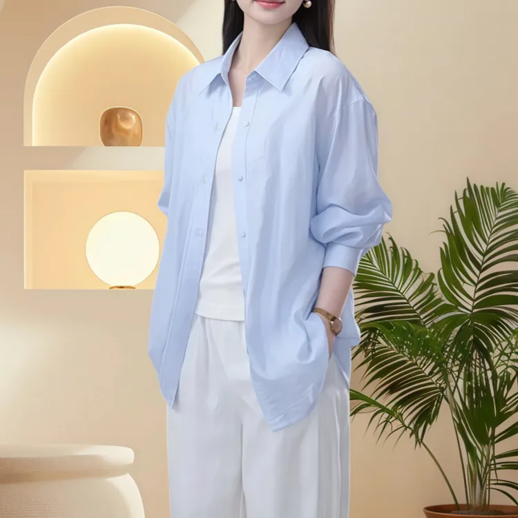 莱塞尔小众防晒衬衫2025夏季女时尚慵懒风通勤风刺绣洋气衣服女
