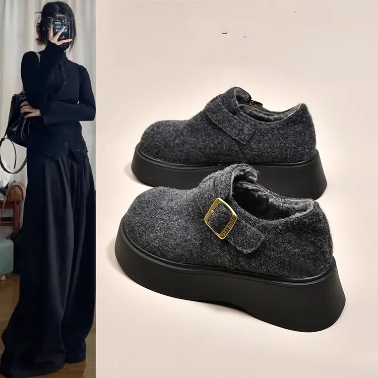 卓诗尼【断码清仓】厚底灰色勃肯鞋女2025年秋冬加绒保暖雪地靴棉鞋