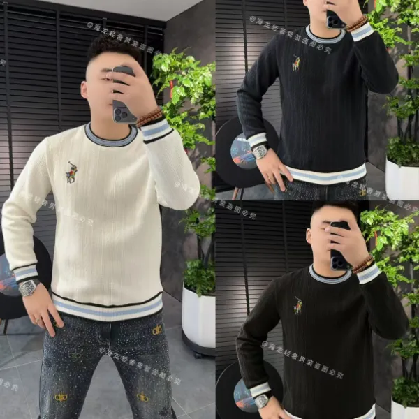 69939 秋冬战马蓝色领口卫衣 双拼色时尚潮款秋季休闲圆领上新