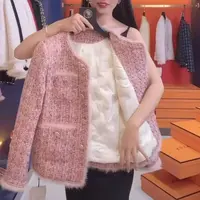 粉色小香风内里加棉外套女冬季新款粗花呢