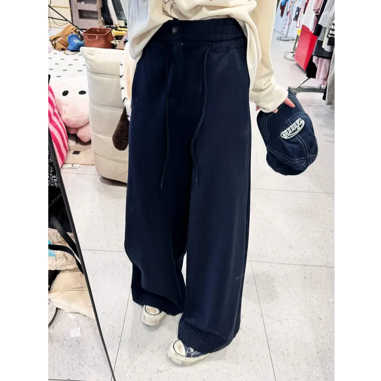 晶咕【休闲状态】百搭休闲抽绳高腰阔腿猪鼻扣调节休闲裤